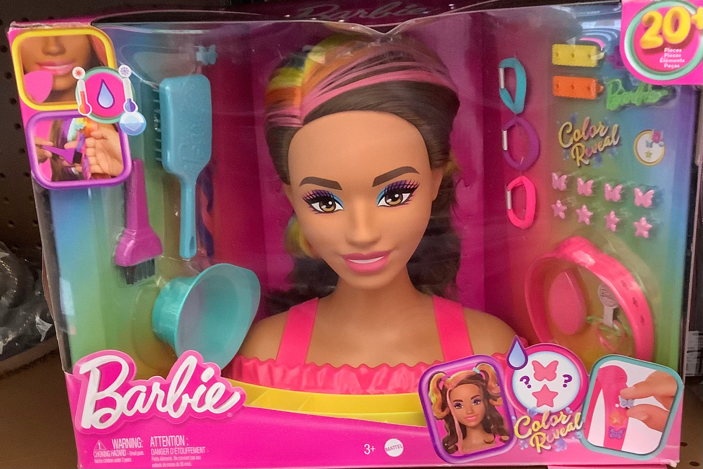 Barbie Totally Hair Neon Rainbow Deluxe Styling Head Brown Hair Box Da 