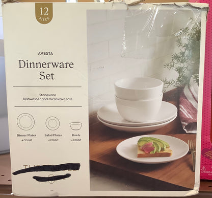 12pc Stoneware Avesta Dinnerware Set White