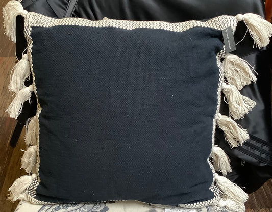 Woven Frame Square Throw Pillow with Side Tassels