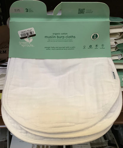 green sprouts Organic Cotton Muslin Burp Cloths 3pk - White