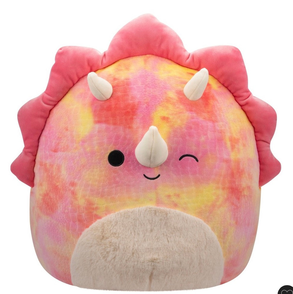 Squishmallows 16" Trinity Pink Tie-Dye Triceratops with Fuzzy Belly Large Plush