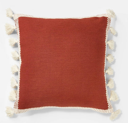 Woven Frame Square Throw Pillow with Side Tassels