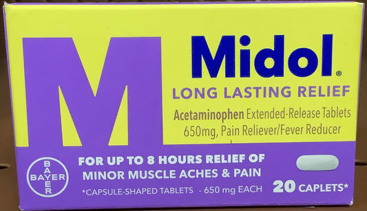 Midol Menstrual Relief Long Lasting Pain Reliever Caplets with Acetaminophen for Menstrual Period Pain Symptoms -
20ct