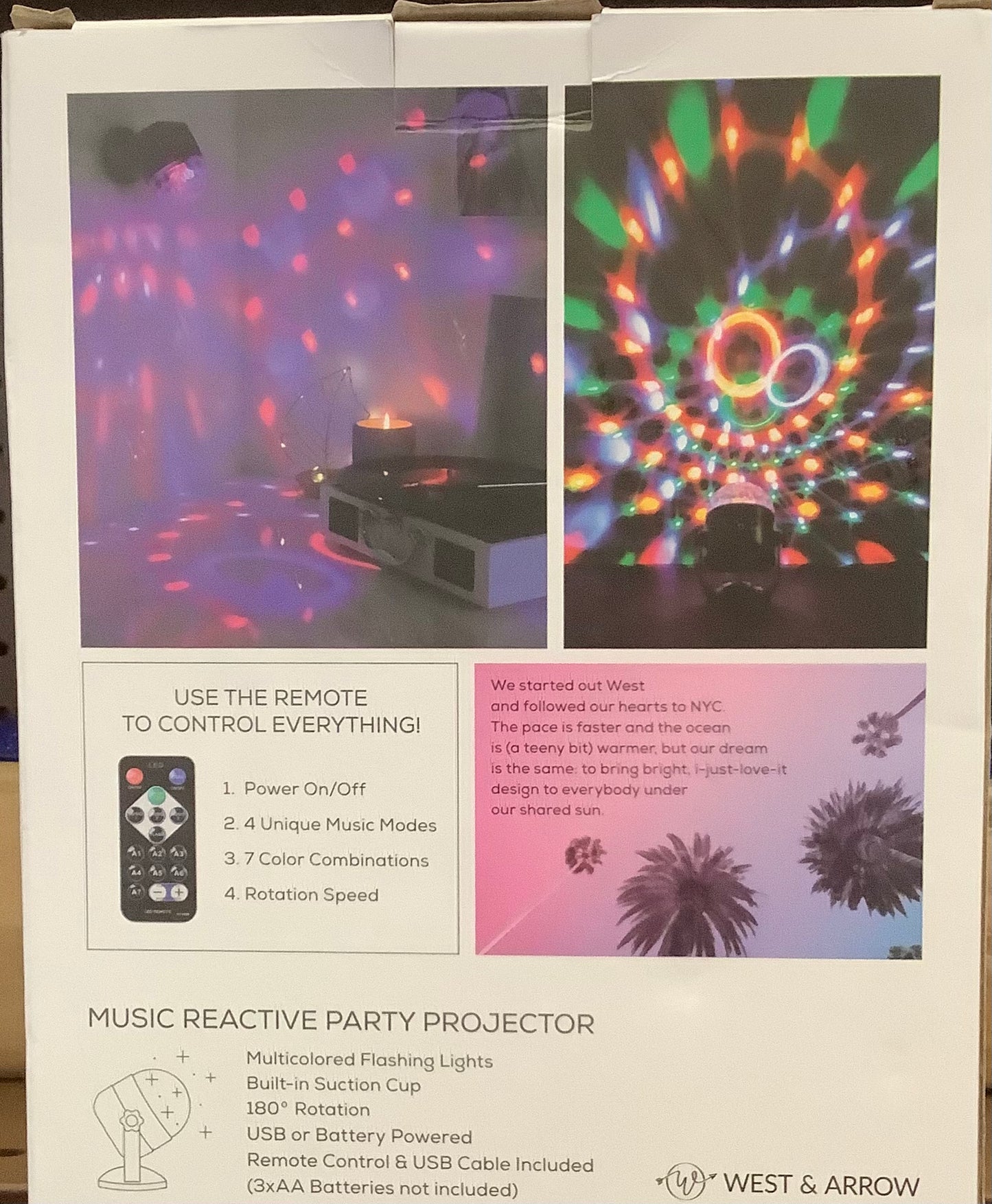 LED Party Projector Music Reactive Lights with Remote Black - West & Arrow