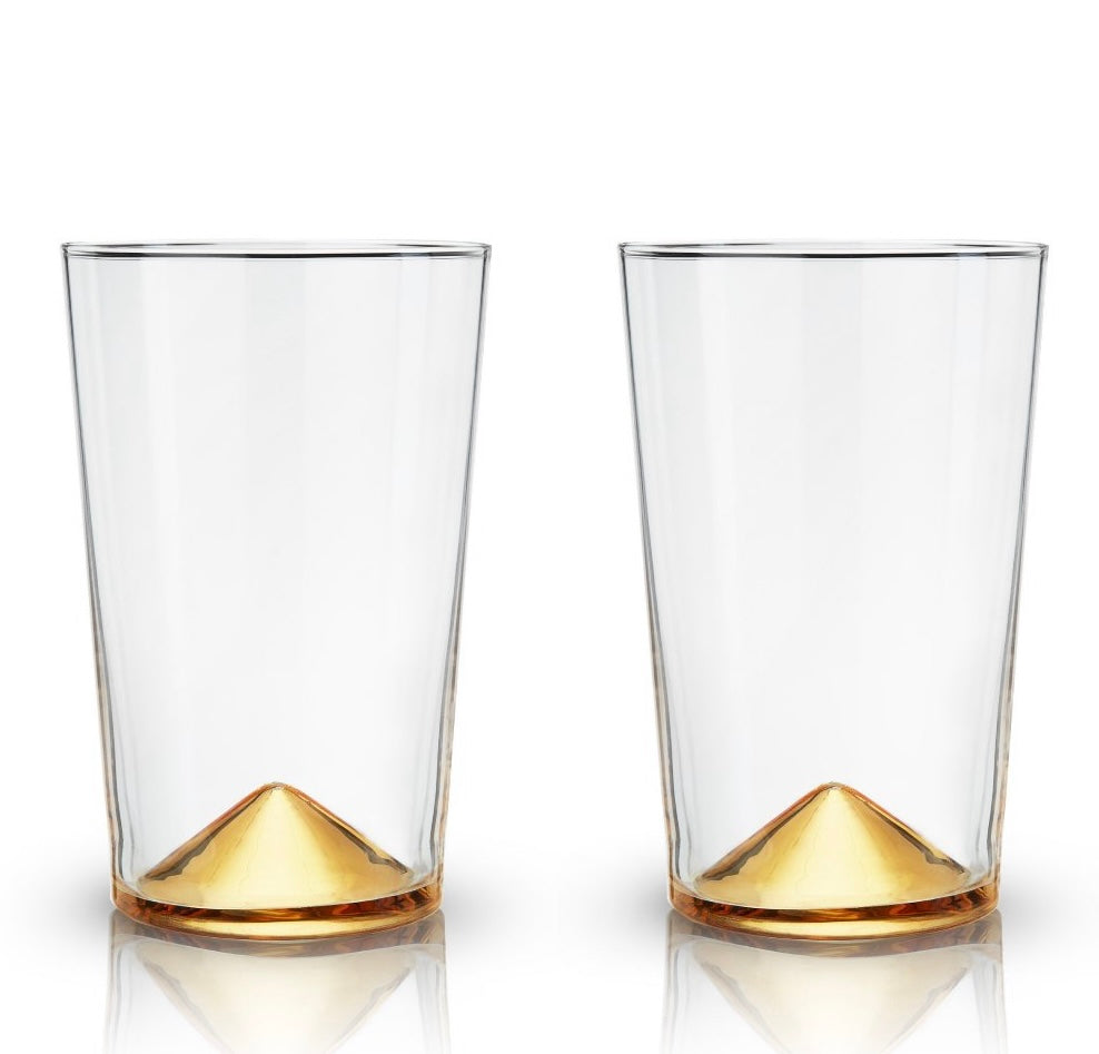 Viski Gold Accent Tumblers Set of 2 - Cocktail Glasses, Highball Glass Set - 14 oz - CLEARANCE