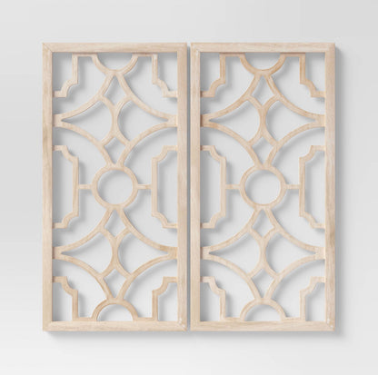 Set of 2 Wood Lattice Wall Hanging Brown