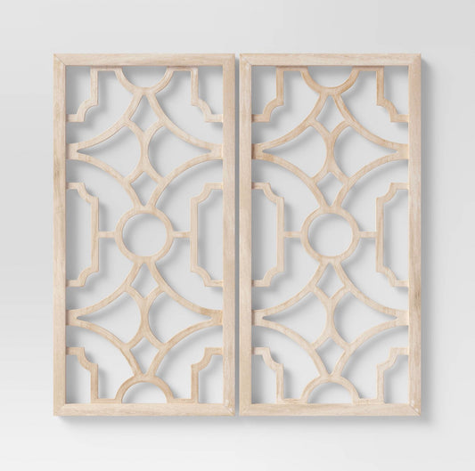 Set of 2 Wood Lattice Wall Hanging Brown