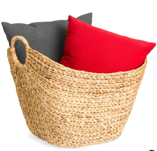 Portable Large Hand Woven Wicker Braided Storage Laundry Basket Organizer w/ Handles - Natural.