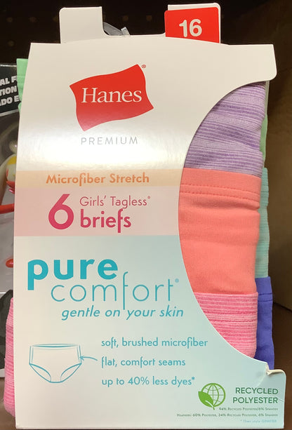 Hanes Girls' 6pk Pure Microfiber Briefs - Colors May Vary 16