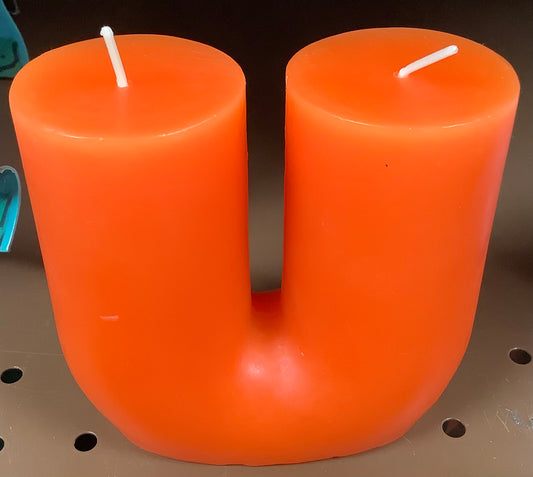 2-Wick U Shaped Pillar Candle Dark Orange - CLEARANCE