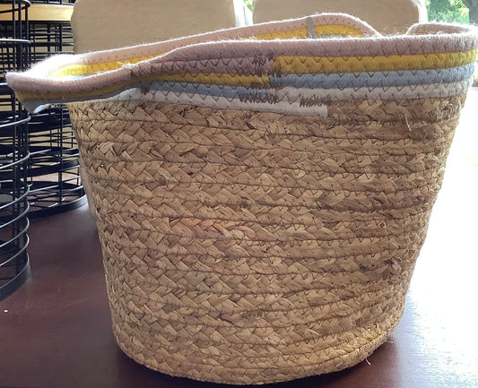 Natural Woven Round Storage Bin with Coiled Rope Handle