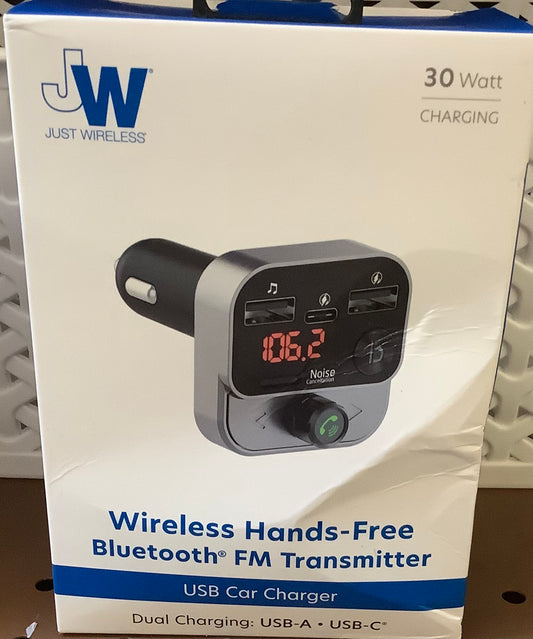 DAMAGED BOX!!!Just Wireless Bluetooth FM Transmitter with USB-C and USB-A Charging Port - Black - CLEARANCE