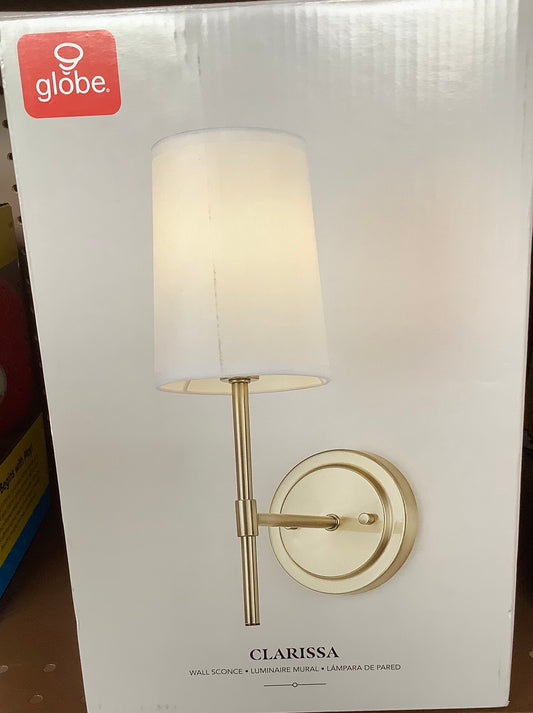 1-Light Clarissa Wall Sconce Matte Brass with Fabric Shade White - Globe Electric