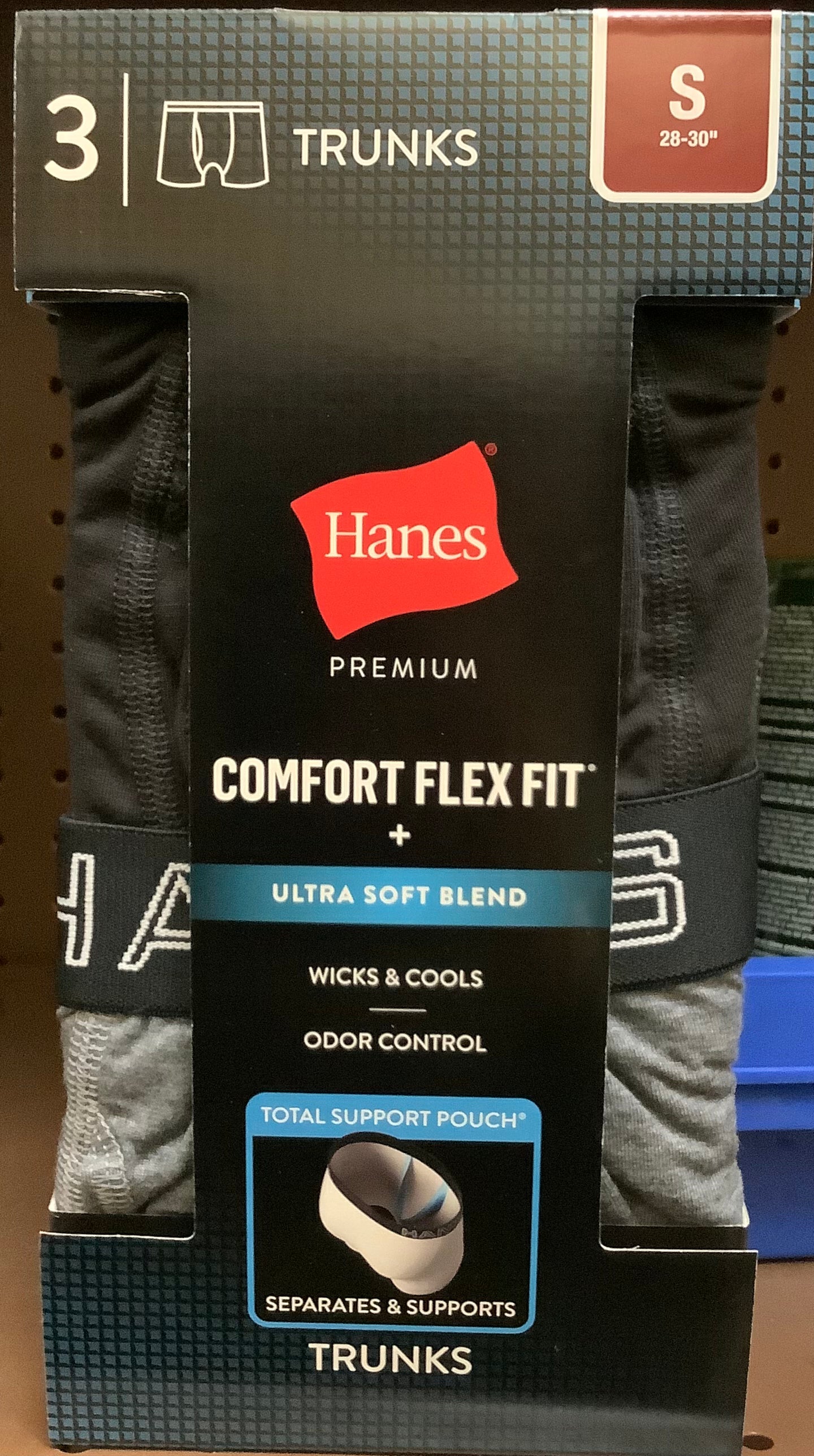 SIZE SMALL-Hanes Premium Men's Comfort Flex Fit Trunks 3pk