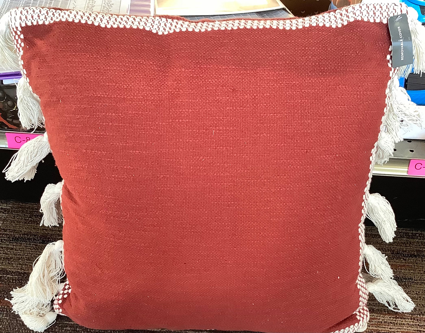 Woven Frame Square Throw Pillow with Side Tassels