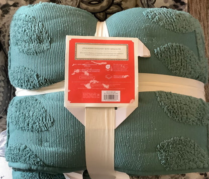 King Vintage Chenille Sunset & Vine Quilt Light Teal