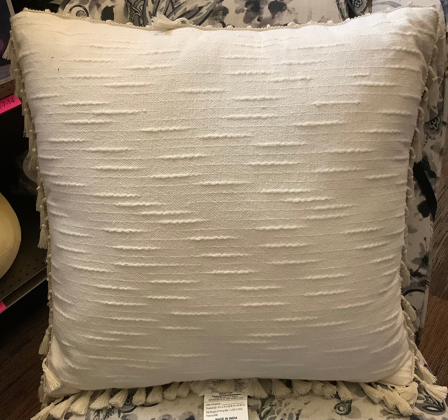 Euro Textured Slub Tassel Decorative Throw Pillow Natural