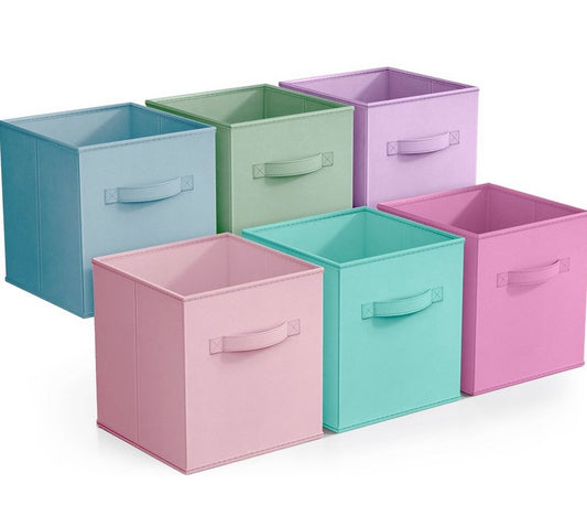Sorbus 6 Pack 11 Inch Foldable Storage Cubes with Handles-for Organizing Home, Shelves, Nursery, Playroom, Closet and More (Multi Pastel)