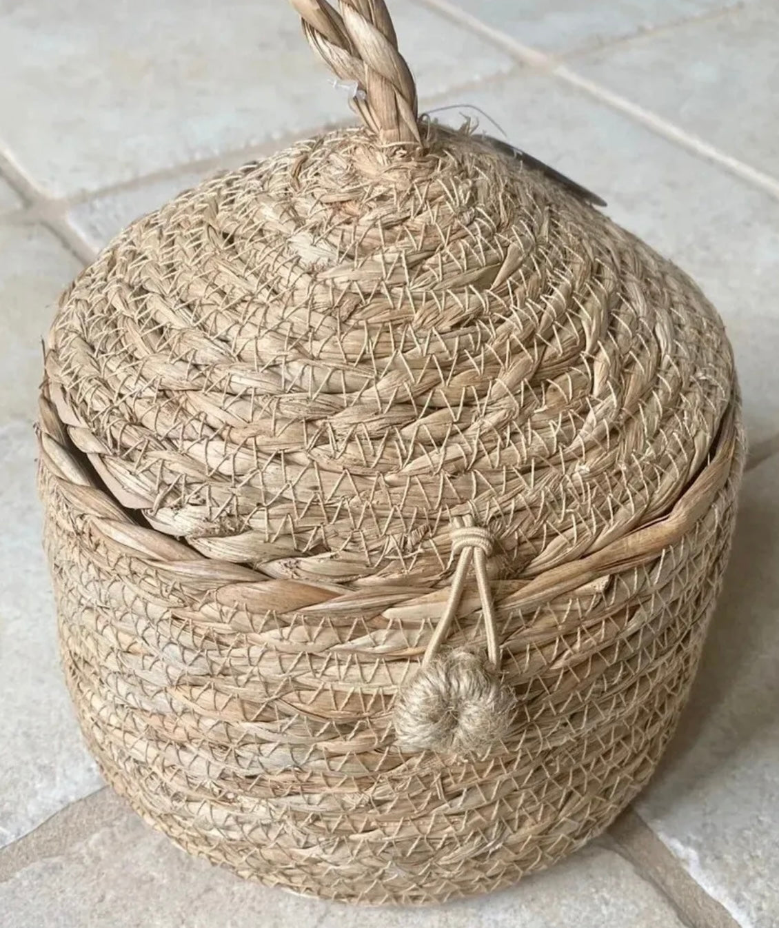 Woven Bee Hive Basket with Lid~