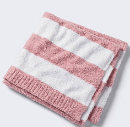 Chenille Stripe Baby Blanket - Dark Pink and White Stripe