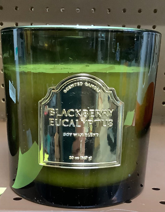 3-Wick Blackberry and Eucalyptus 20oz Glass Jar with Metal Label Candle
Green