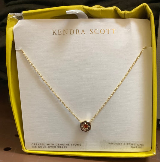 DAMAGED BOX!!!! Kendra Scott Riley Garnet 14K Gold Over Brass Pendant
Necklace - Red