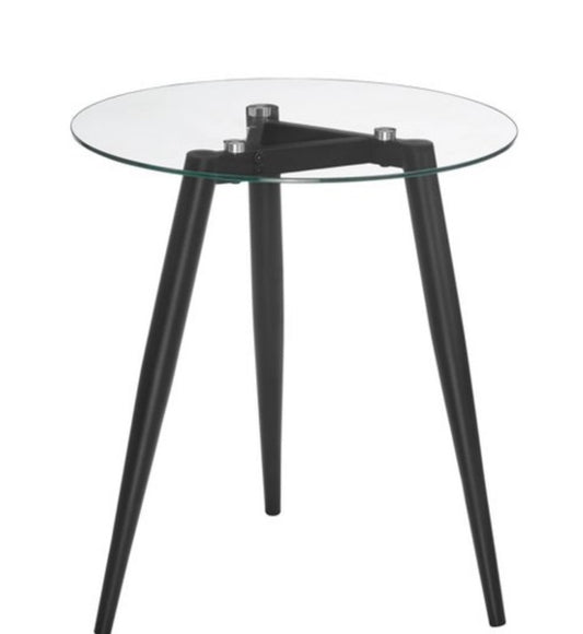Van Beuren Round Mid-Century Modern Glass Top Side Table Black Boxed
