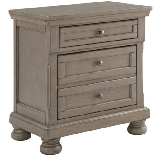 Lettner Two Drawer Nightstand Light Gray Boxed