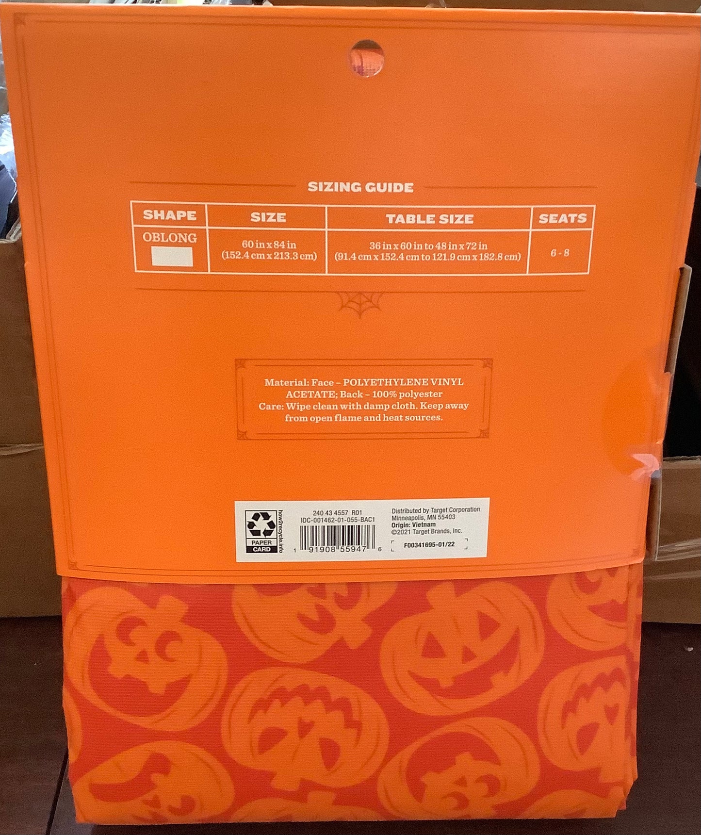 Halloween 60"x84" Orange Pumpkin Easy Care Tablecloth