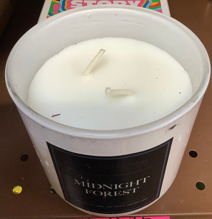 SCRATCHES ON GLASS SEE PICTURE!!!! 2-Wick White Glass Midnight Forest Candle 12oz - CLEARANCE