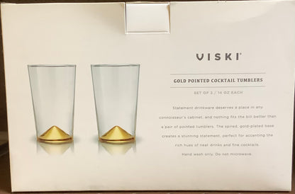 Viski Gold Accent Tumblers Set of 2 - Cocktail Glasses, Highball Glass Set - 14 oz - CLEARANCE