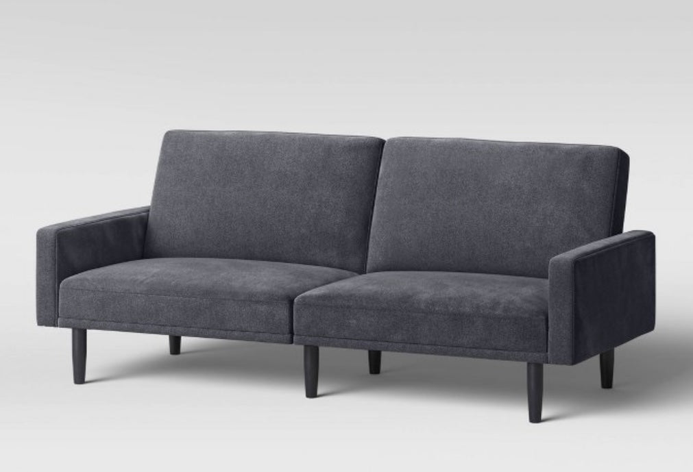 Futon Sofa with Arms Charcoal Gray - Boxed