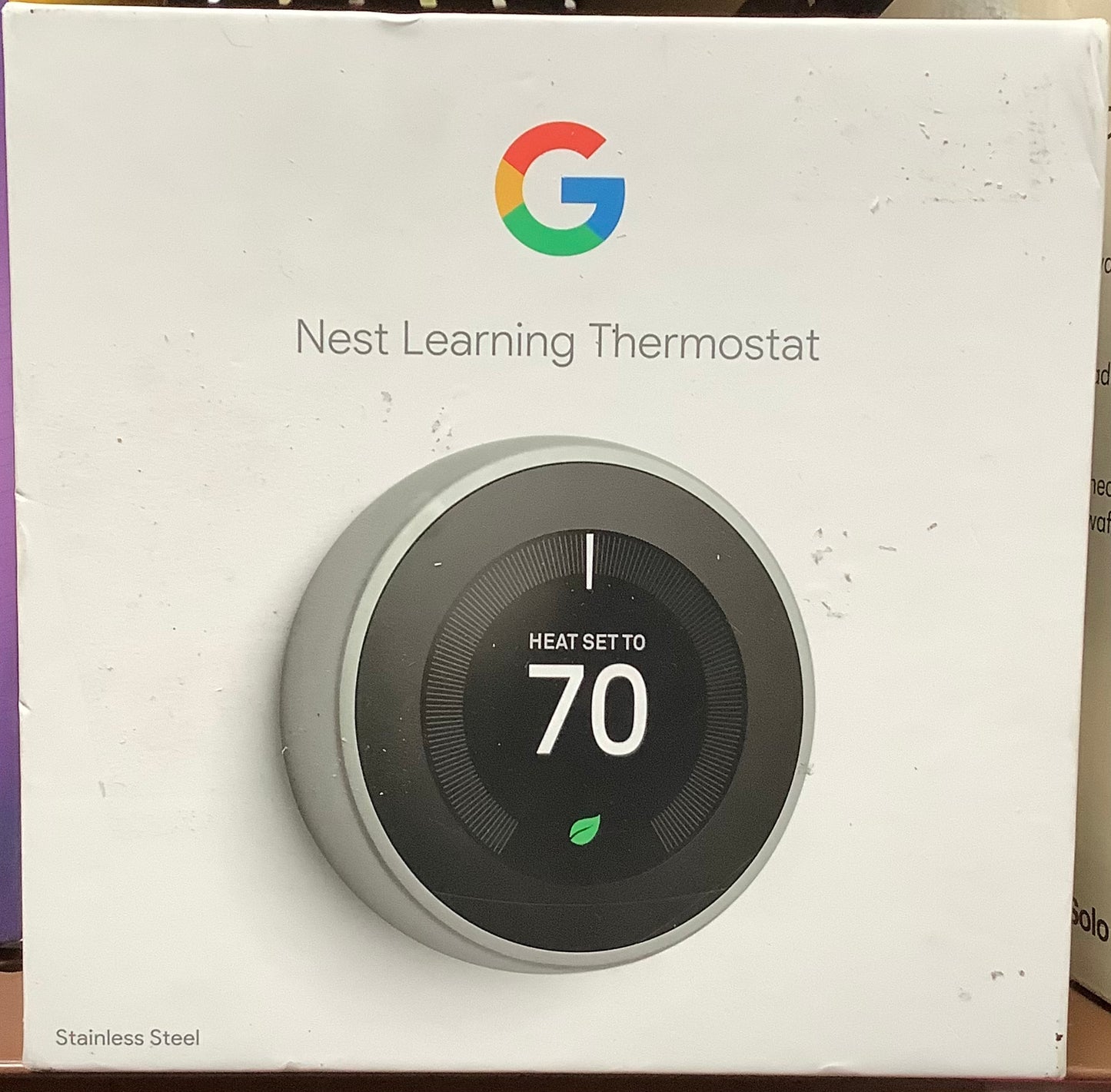 DAMAGED BOX!!! Google Nest Learning Thermostat Stainless Steel T3007ES:
Wi-Fi Enabled, Voice Control, UL & Energy Star Certified