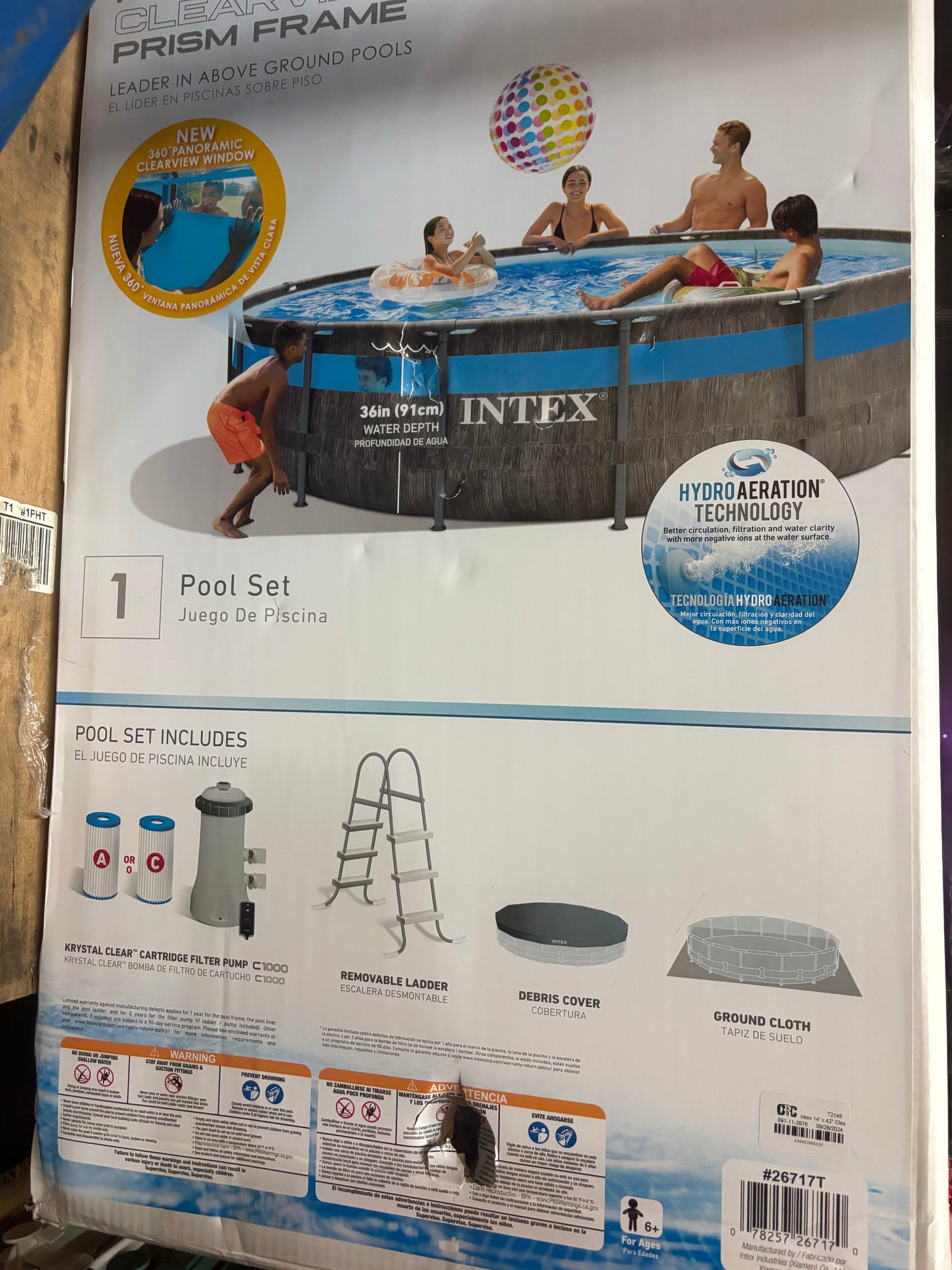 Intex 14' x 42" Clearview Prism Frame Above Ground Pool - Graywood Print - Boxed