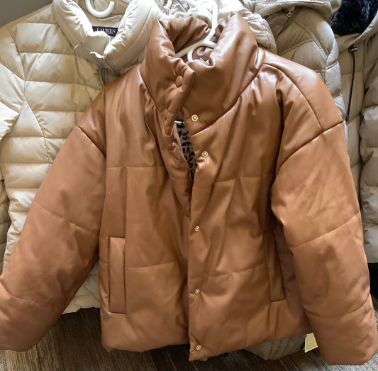 Ladies  - Brown Pleather puffer - Size Small