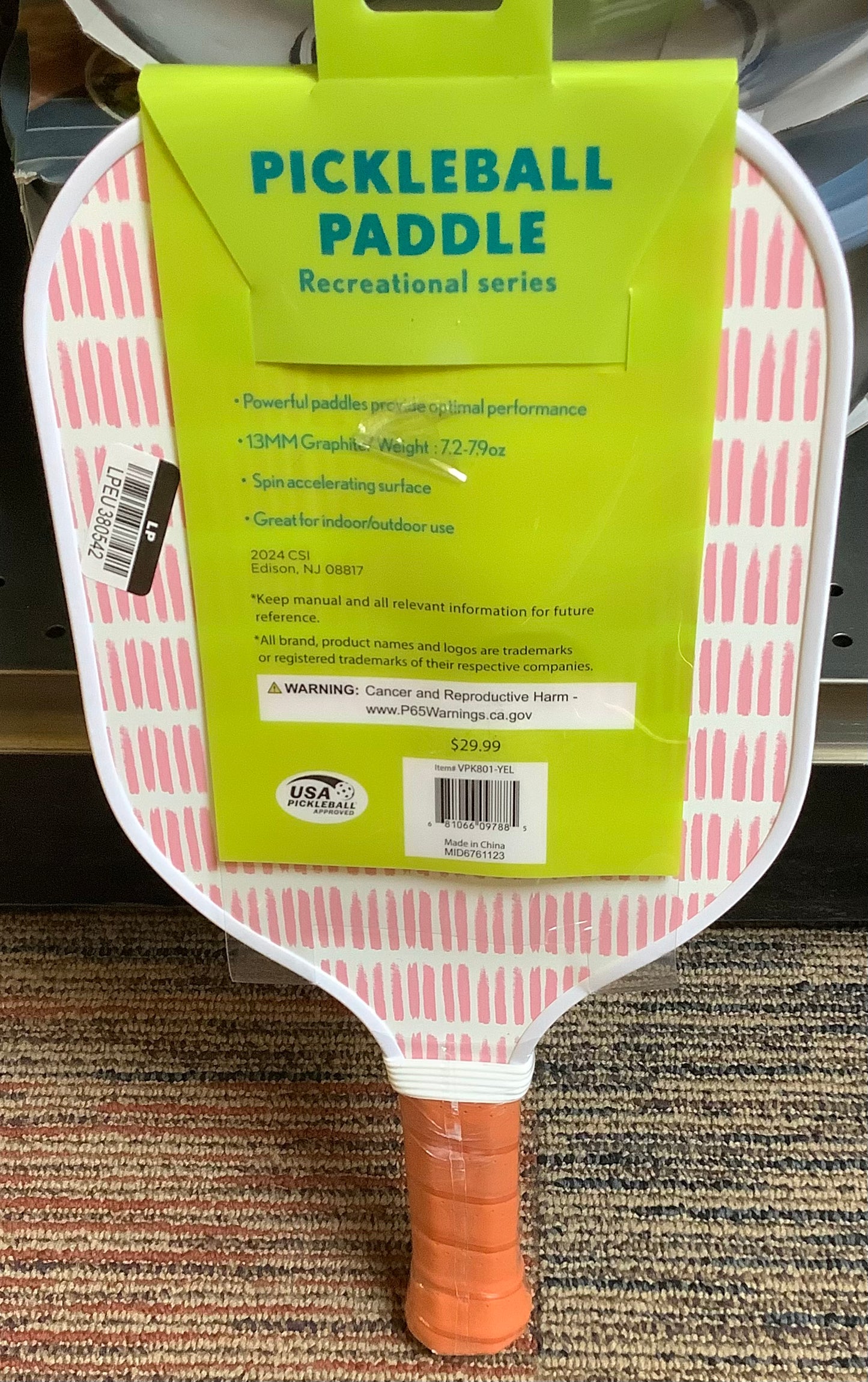 Double Sided Pickleball Paddle - Lemon/Pink Dash