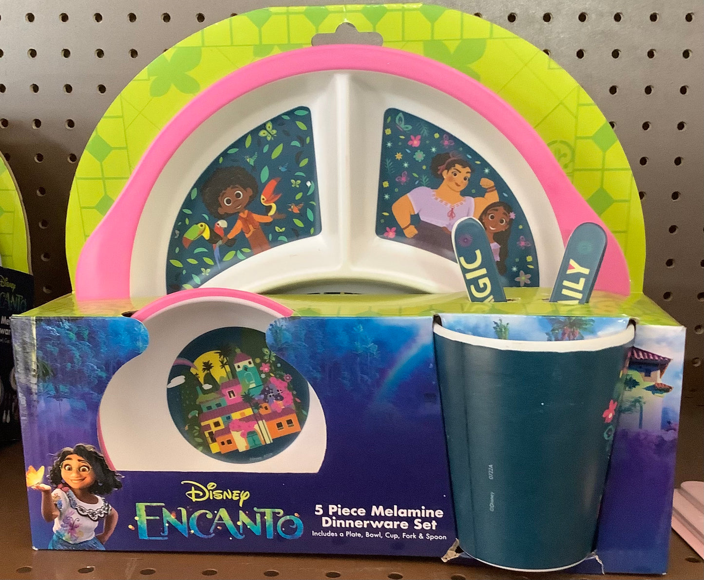 Disney Encanto 5 Piece Melamine Dinnerware Set Plate, Bowl, Cup,Fork & Spoon