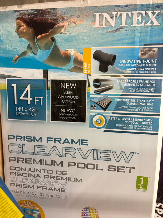 Intex 14' x 42" Clearview Prism Frame Above Ground Pool - Graywood Print - Boxed