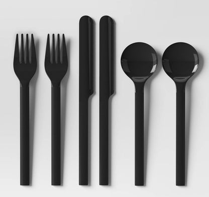 6pk Flatware Set Black-PLASTIC - CLEARANCE