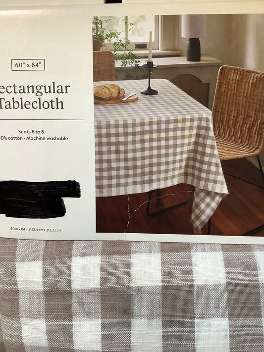 60" x 84" Cotton Gingham Tablecloth Taupe