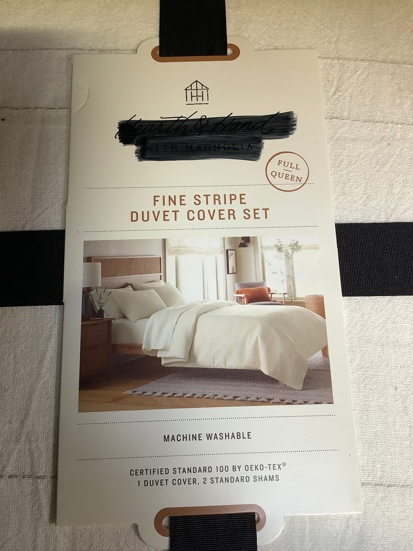 3pc Full/Queen Fine Stripe Duvet & Sham Set Twilight Taupe/ Sour Cream